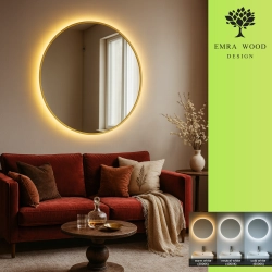 Lustro okrągłe w złotej ramie MDF SLIM z podświetleniem - OTYLIA LED - kolor ramy do wyboru